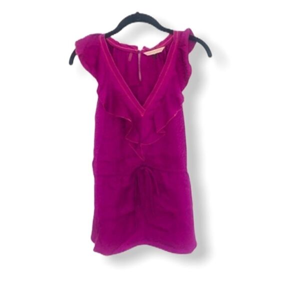 Rebecca Taylor 100% Silk Purple Sleeveless Ruffle Blouse Drawstring Waist Size 4 - Picture 2 of 4
